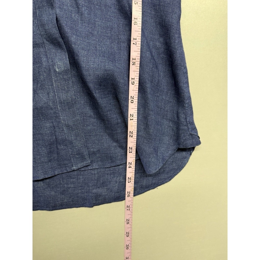 Ann Mashburn Tuxedo Bib Front Blouse Blue Linen Cotton. Sz XS - Picture 6 of 11